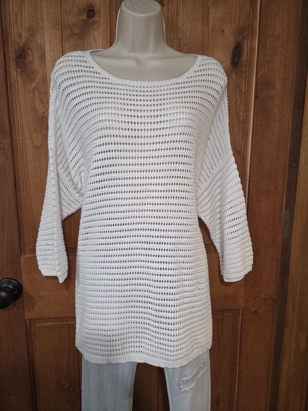 J. Jill White Open-Knit Scoop Neck Sweater‎